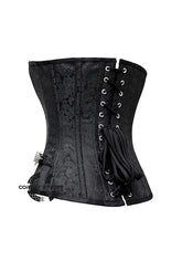 Black Brocade Antique Zipper Gothic Costume Waist Training Bustier Overbust Corset Top